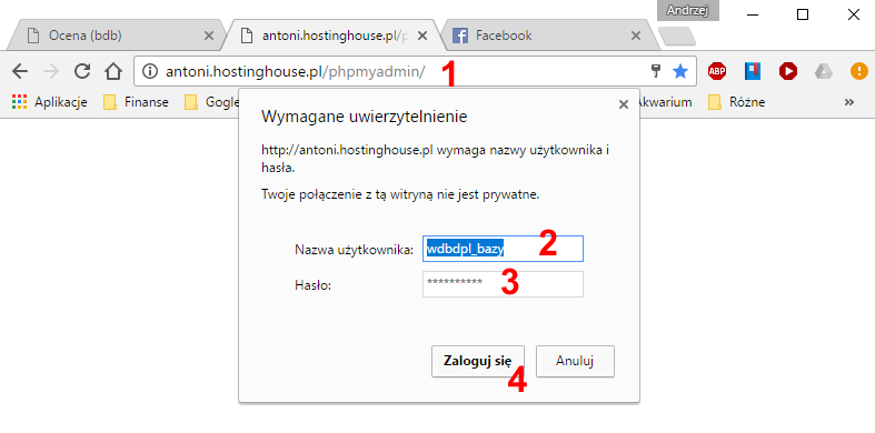 1 PhpMyAdmin logowanie