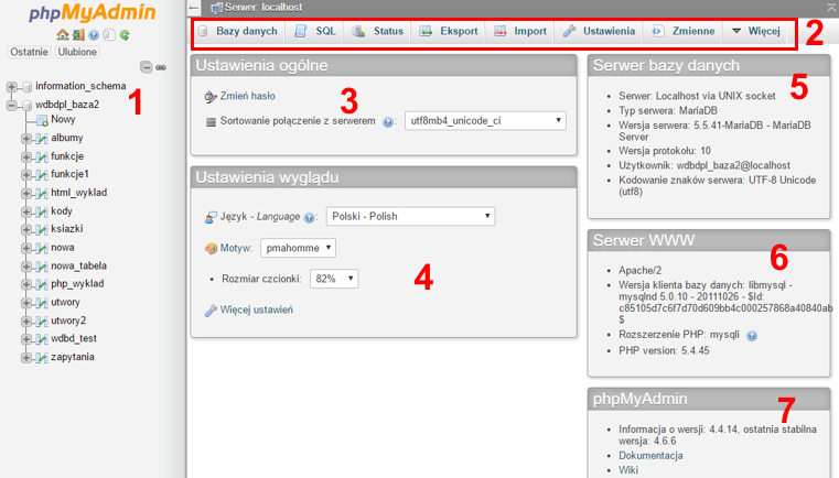 2 wyglad okna phpmyadmin